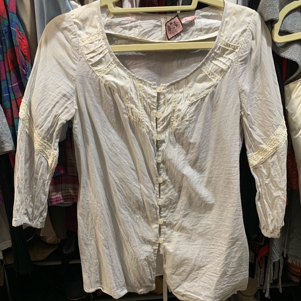 Light gray striped 100% cotton button down blouse